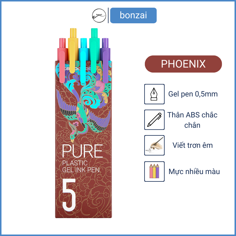Bộ 5 bút gel KACO PURE Phượng Hoàng [Hàng Chính Hãng]