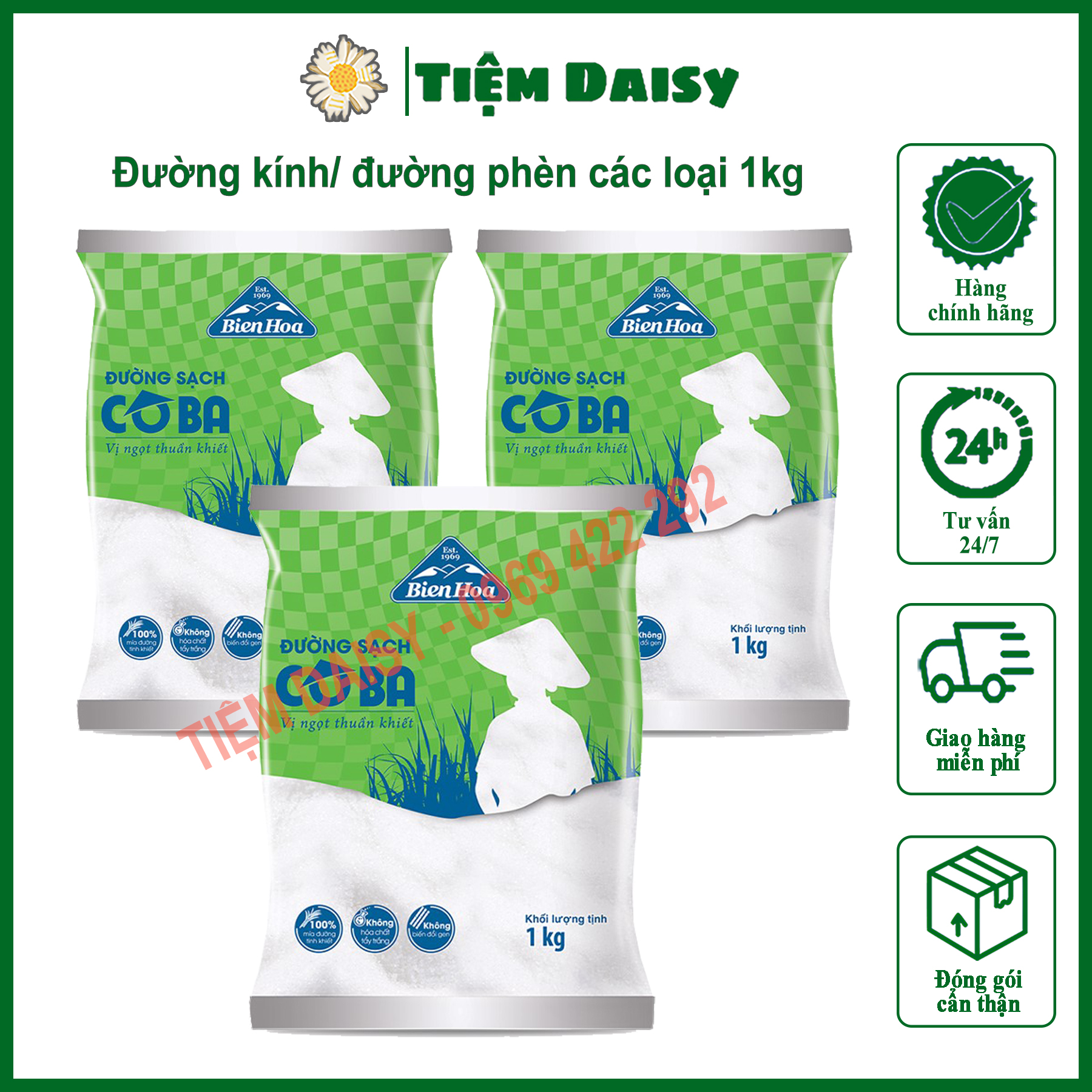 Đường kính Cô Ba Biên Hòa/đường Thái Lan, đường phèn Cô Ba Biên Hòa gói 1kg