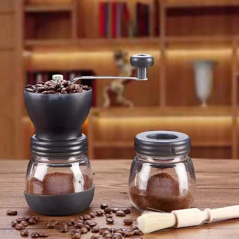 Tay máy xay cà phê đậu máy máy xay cà phê cầm tay máy xay cà phê nhôm 25g máy phay mini màu đen dụng cụ xay cà phê nhà bếp đơn + tặng 1 bình thủy tinh