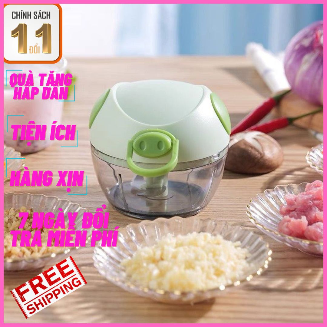 Dụng cụ xay tỏi ớt kéo tay mini hình chú heo dễ thương 180ml, máy xay tỏi ớt mini cầm tay nhỏ gọn, may xay, xay toi ot, xay thuc pham, xay thit, xay sinh to, xay gia vi, dung cu nha bep,...