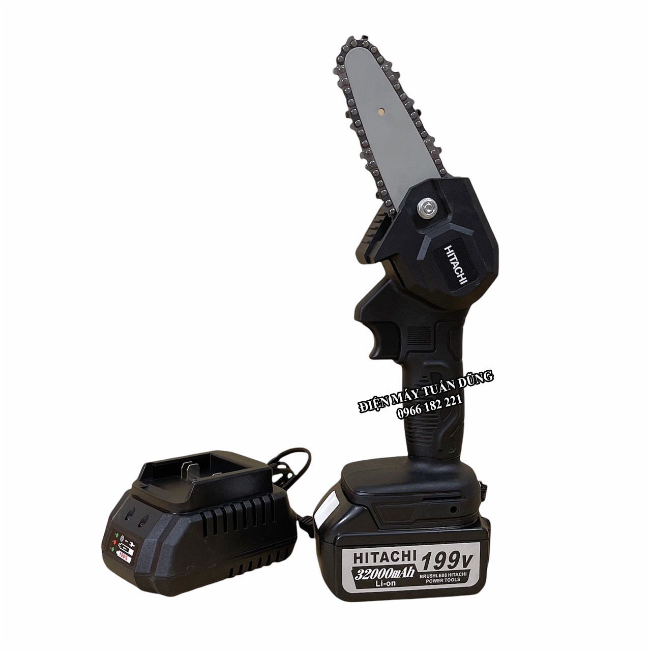 Máy cưa xích chạy pin Hitachi 199V Dụng cụ chuyên cắt tỉa cành cây hiệu quả cao
