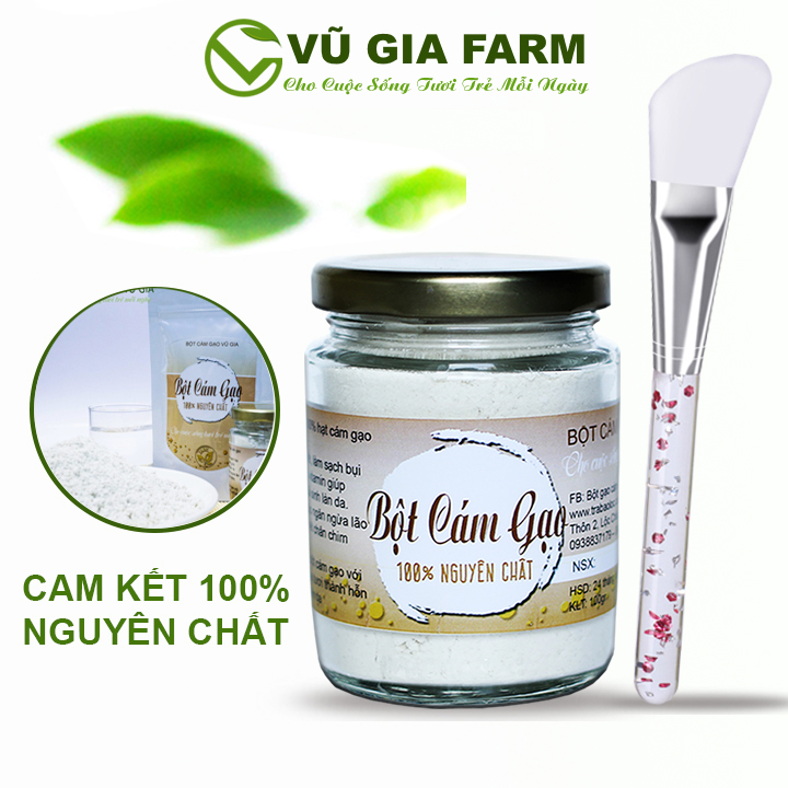Bột Cám Gạo Nguyên Chất Vũ Gia (100gr/hũ) + Tặng Cọ Quét Mặt Nạ Silicon Cao Cấp - Đắp mặt dưỡng da, trắng da, cải thiện căng mịn da - Đã được kiểm nghiệm y tế