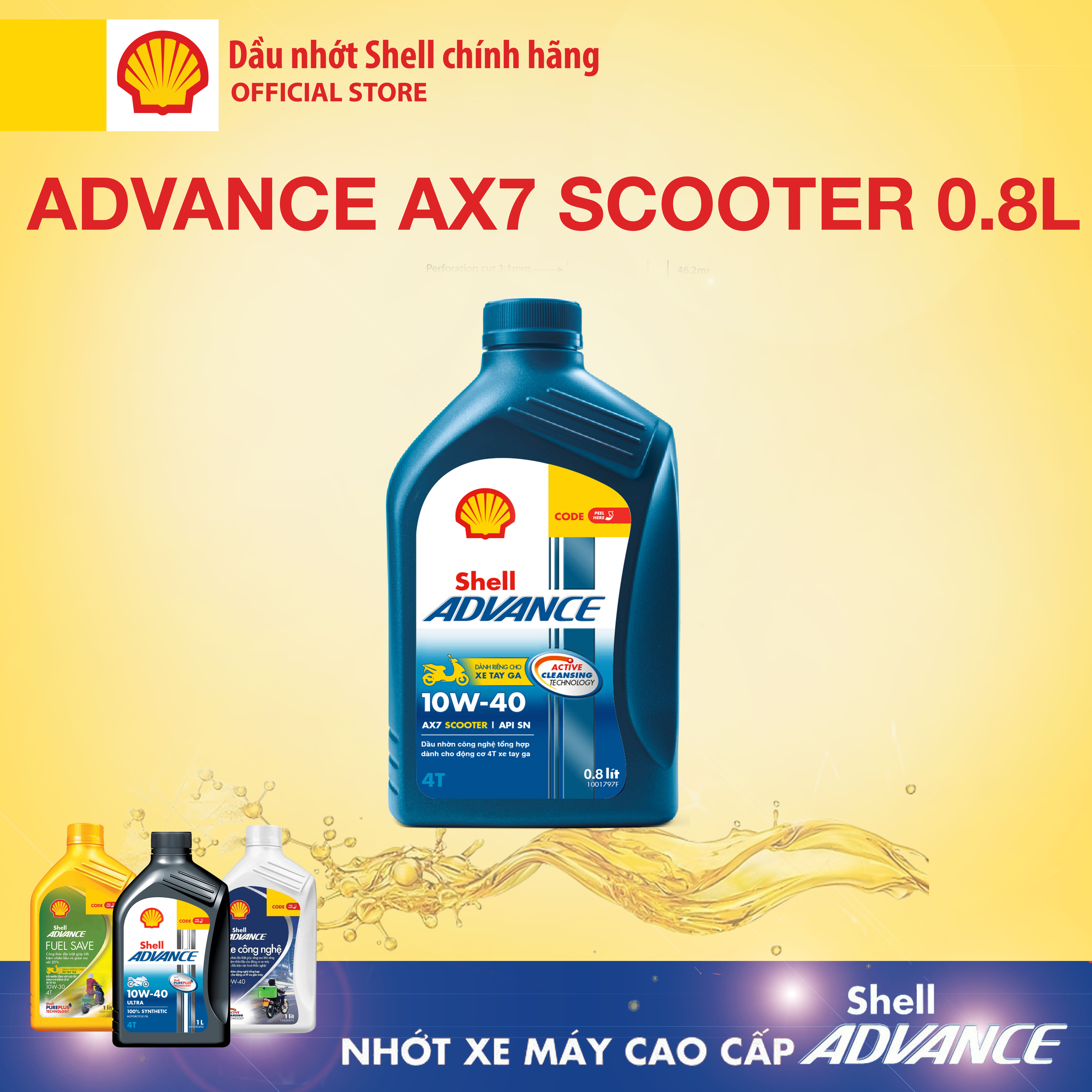 [Xe ga 0.8L] Dầu nhớt cao cấp Shell Advance 4T AX7 Scooter SN 0.8L