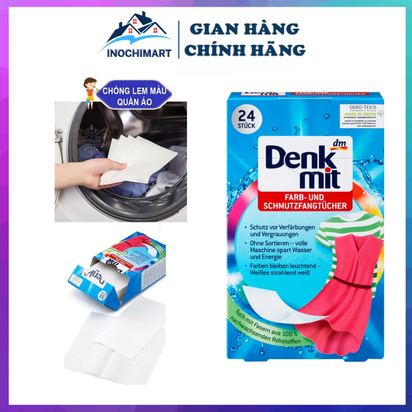 Giấy giặt thấm hút chống loang màu, phai màu quần áo Denkmit - Hàng Đức