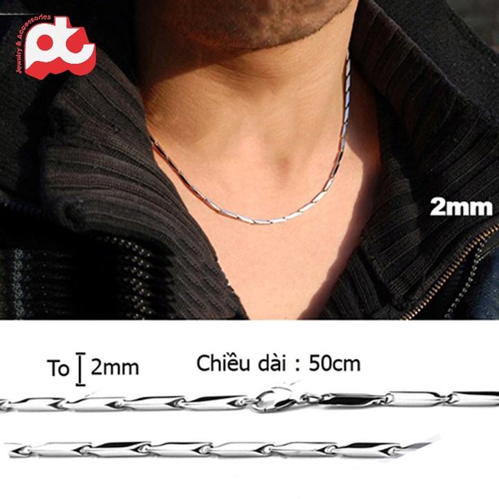 Dây chuyền nam inox thời trang kiểu hỏa tiển trơn trangsucpt kích cỡ 2mm màu trắng thép không gỉ PTDCNA12
