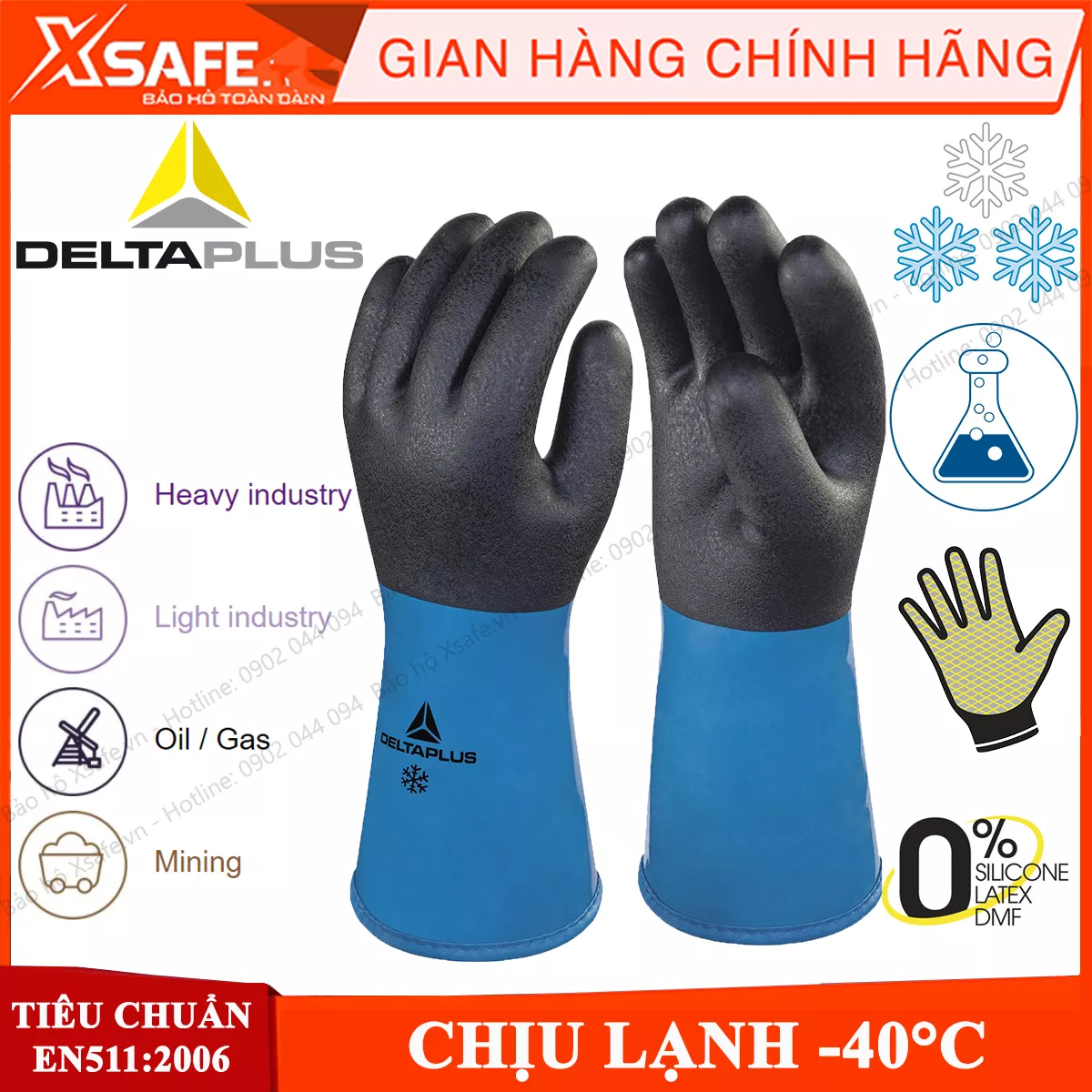 Gloves cold resistant-40 Độ C deltaplus VV837, cold resistant gloves, anti-chemical, coated with nitrile anti slip, high flexibility, not containing DMF, safety with food-genuine
