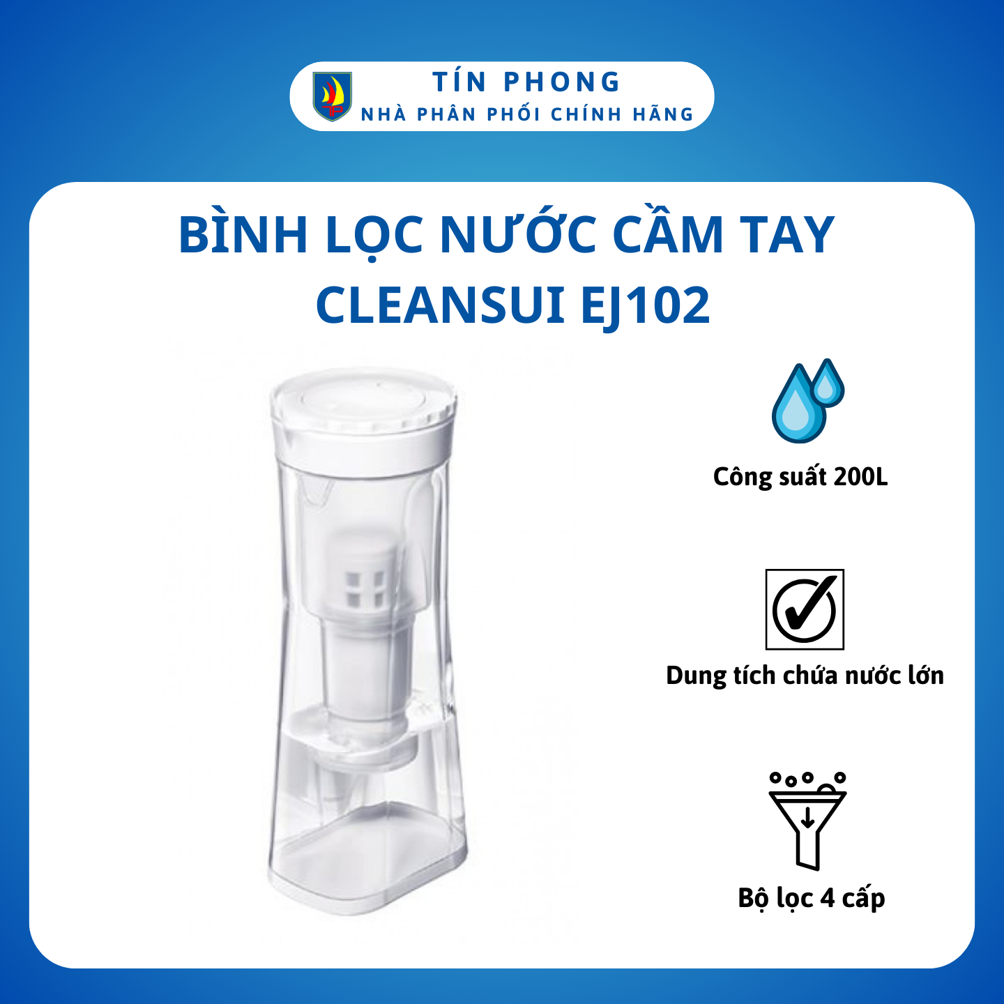 Bình lọc nước, máy lọc nước cleansui ej102 - 1.5 lít - sản xuất tại nhật bản - công suất lõi lọc 200 lít - hàng chính hãng