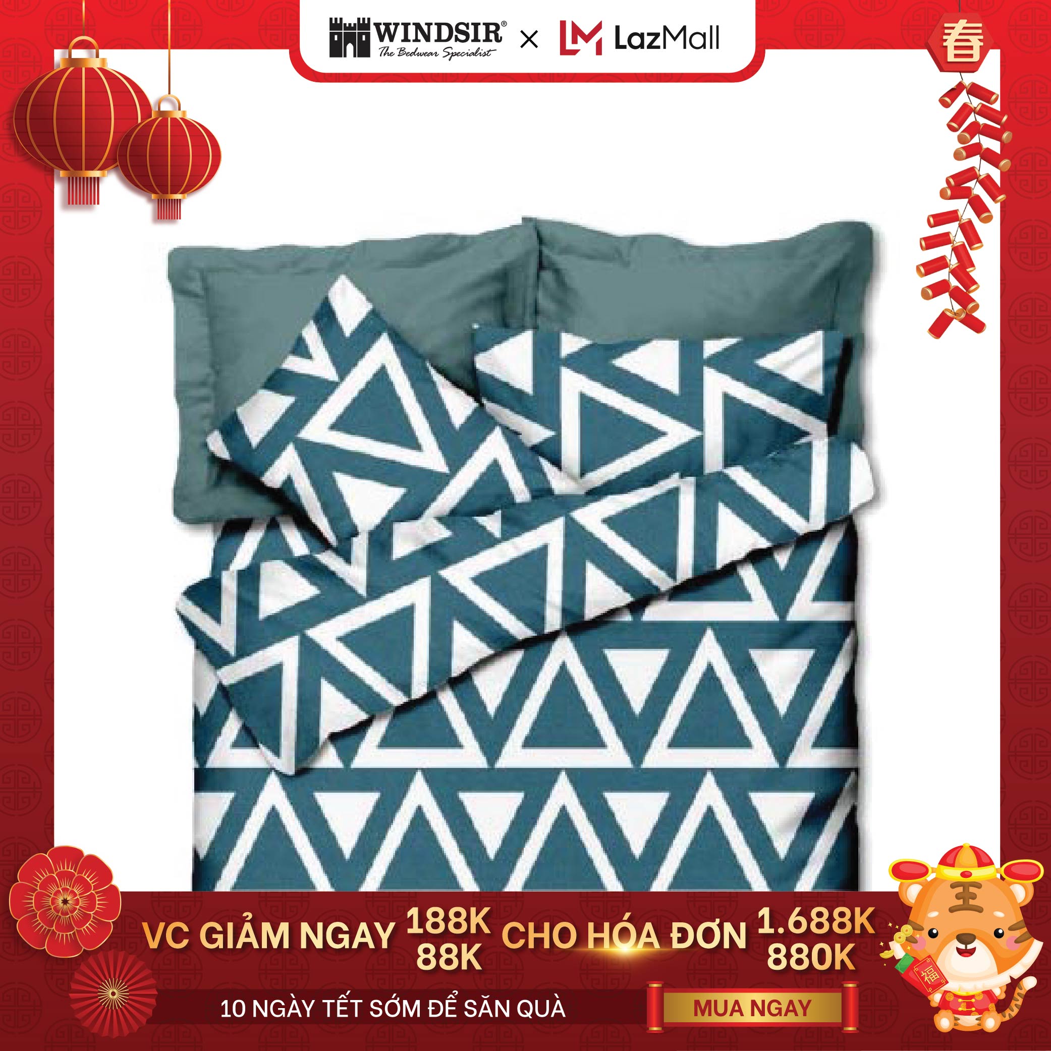 Ga giường 3 đến 5 món cotton poly cao cấp tam giác Windsir Alpha phong cách Dubai thoáng khí chống phai màu chống nhăn xù lông độc quyền chính hãng