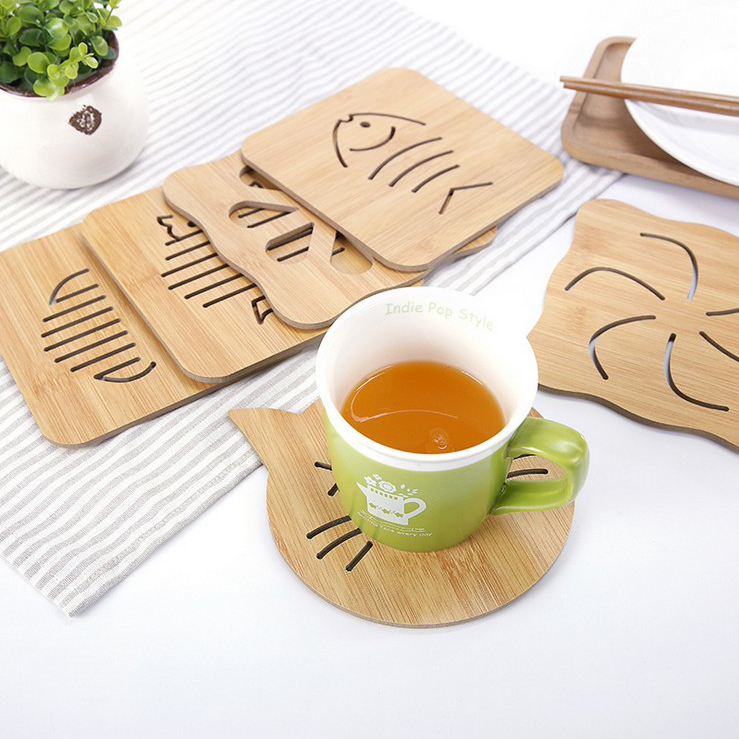 COMBO 5  Miếng Gỗ Lót Nồi Thú Vị Décor , Tấm Đế Bằng Gỗ Cách Nhiệt Phụ Kiện Bàn Ăn , Miếng Lót Nồi Cách Nhiệt Gỗ Ép Hình Ngộ Nghĩnh , Miếng Lót Cốc Bằng Gỗ Cách Nhiệt Chống Nóng 9.5cm, Tấm Lót Ly Sang Chảnh