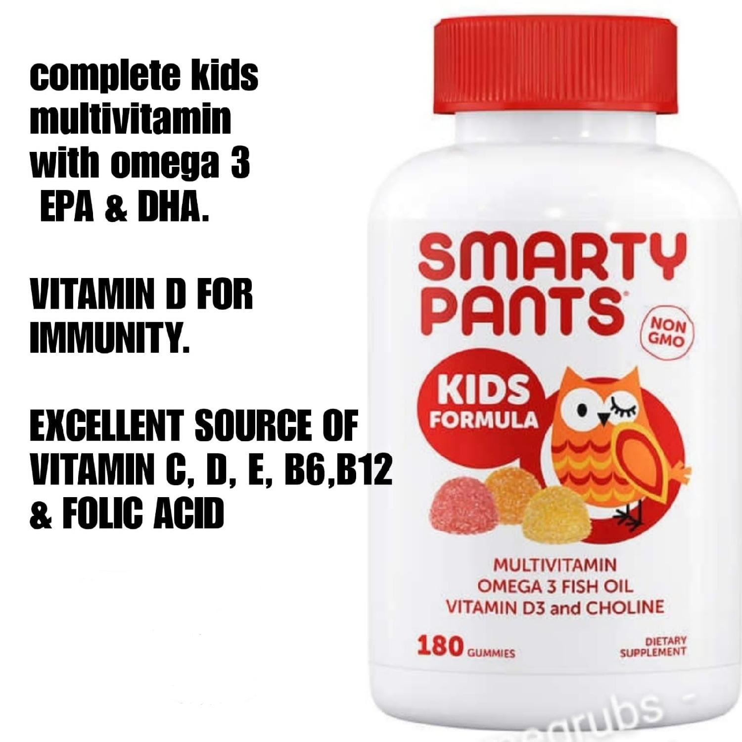 Kẹo dẻo bổ đa Vitamin, Omega 3, Dầu cá và Choline cho trẻ em Smarty Pants Kids Formula Non GMO Gummies hộp 180 viên của Mỹ