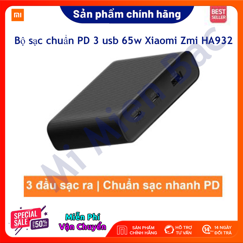 [Hàng Chính Hãng] Bộ Sạc Nhanh Xiaomi Zmi HA932 3 Cổng – Chuẩn PD cho Iphone - Công suất 65W - Hỗ Trợ Sạc Laptop - BH 6 tháng – Mi Miền Bắc