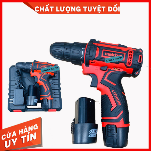 Máy khoan pin 12v maktec nhỏ gọn tặng kèm vali nhựa , máy khoan cầm tay vặn ốc vít 2 pin