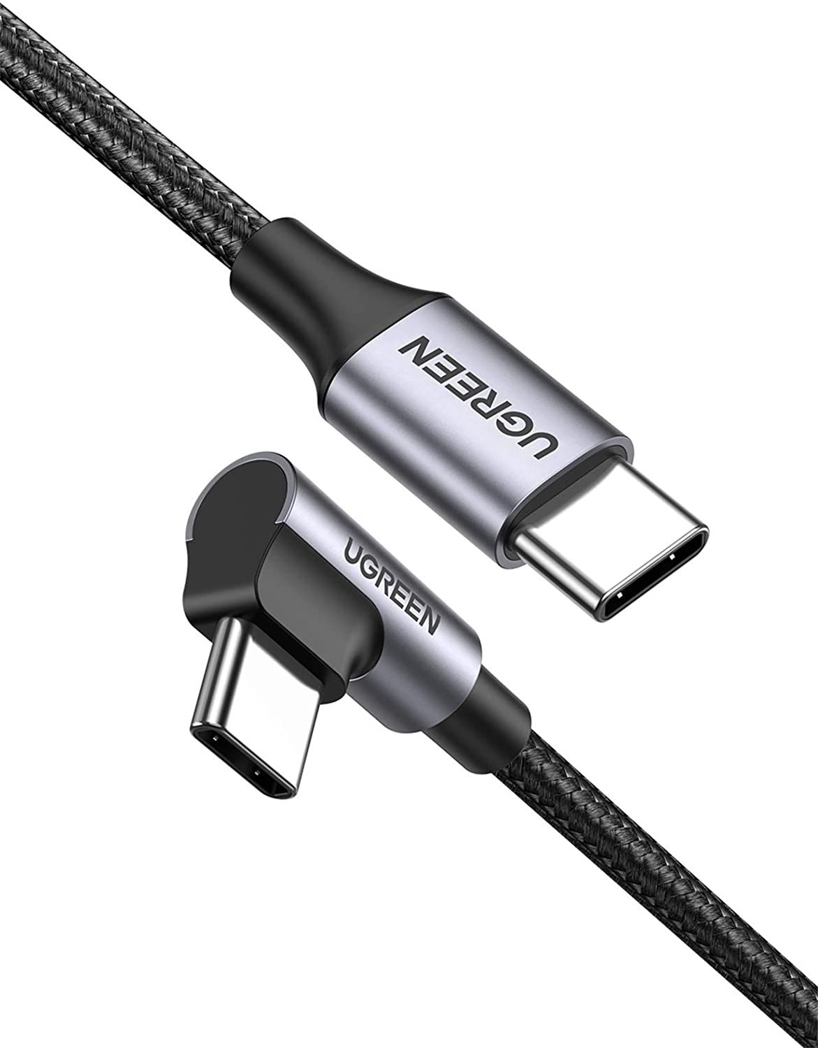 Ugreen 50122 0.5m 60w bẻ góc 90 độ hỗ trợ sạc nhanh pd cáp usb type c màu đen mạ nickel đầu bọc nhôm us255 50122
