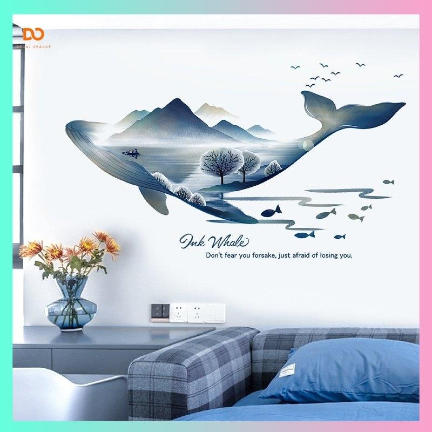 Decal dán tường 3d trang trí phòng ngủ phòng khách cá sơn thủy DO197