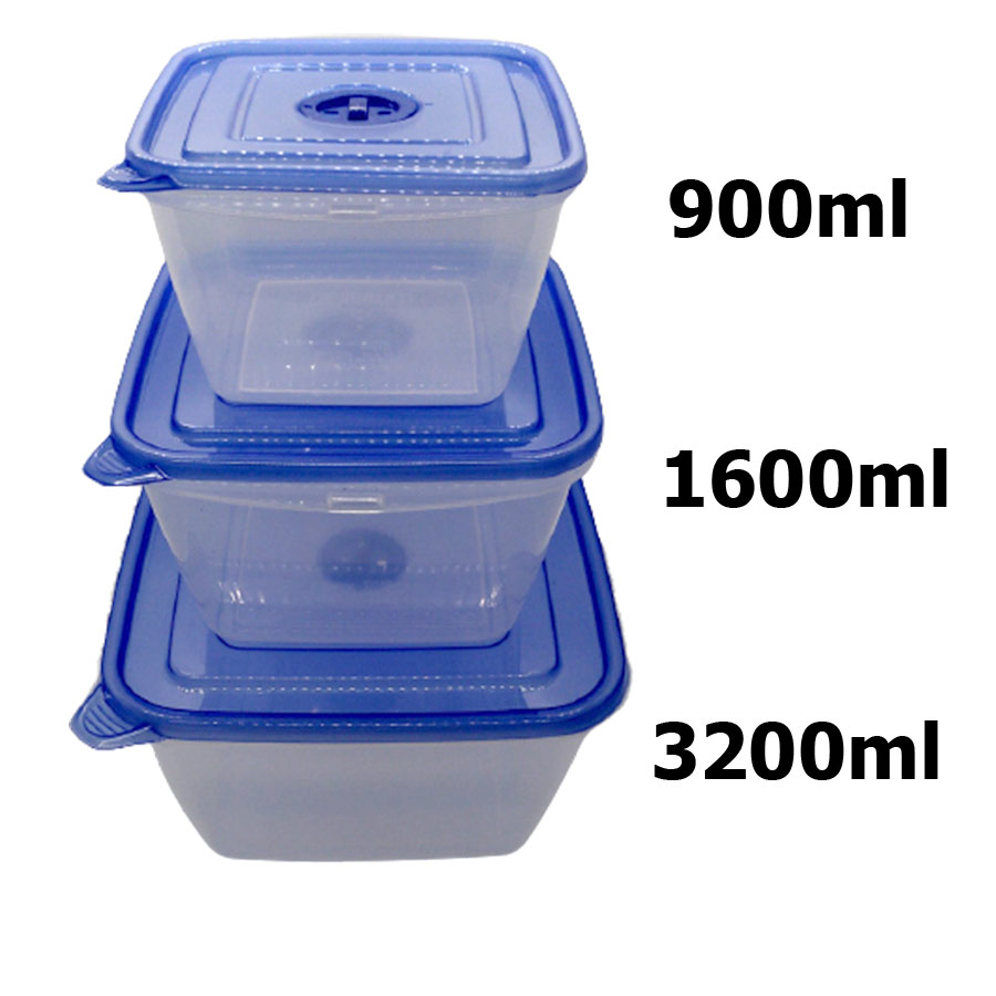Bộ 3 hộp nhựa đựng thực phẩm vuông 900ml 1600ml 3200ml cao cấp nhựa trong