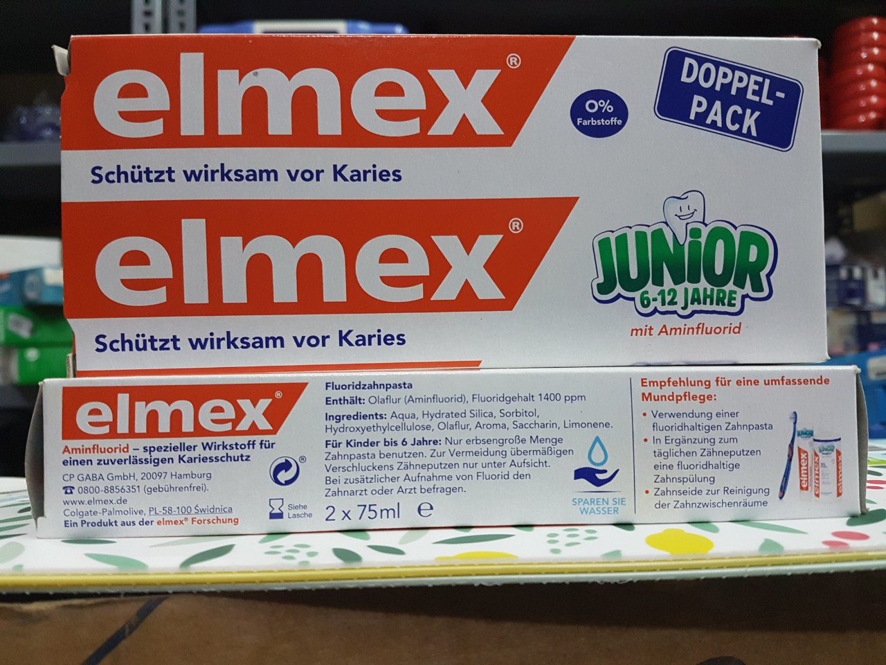 Kem đánh răng trẻ em từ 6 tuổi elmex Junior Doppelpack hộp 2 tuýp của Đức.