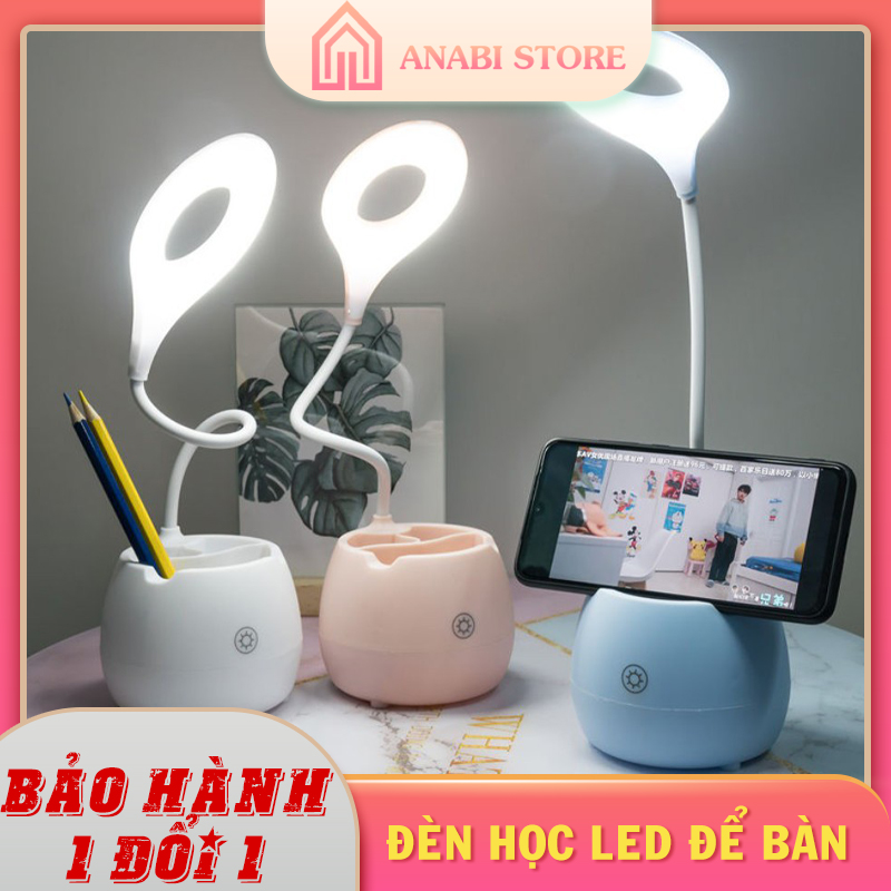 Đèn led học để bàn, chống cận, cảm ứng anabi store - đèn led cảm ứng ,có chỗ đựng bút, giá để điện thoại