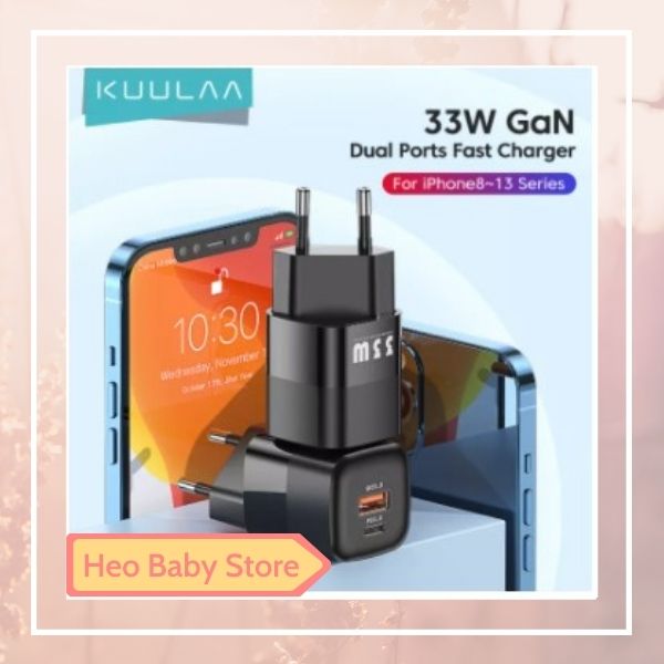 Củ sạc kuulaa kuulaa usb c charger 33w gan type c pd fast charging for iphone 13 12 11 max pro xs - heo baby store