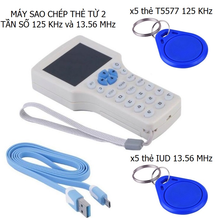 Thiết bị sao chép thẻ từ + 10 thẻ móc khóa hỗ trợ copy 2 loại thẻ Proxy và Mifare copy thẻ 125 Khz (T5577) và 13.56 Mhz (Mifare IUD card)