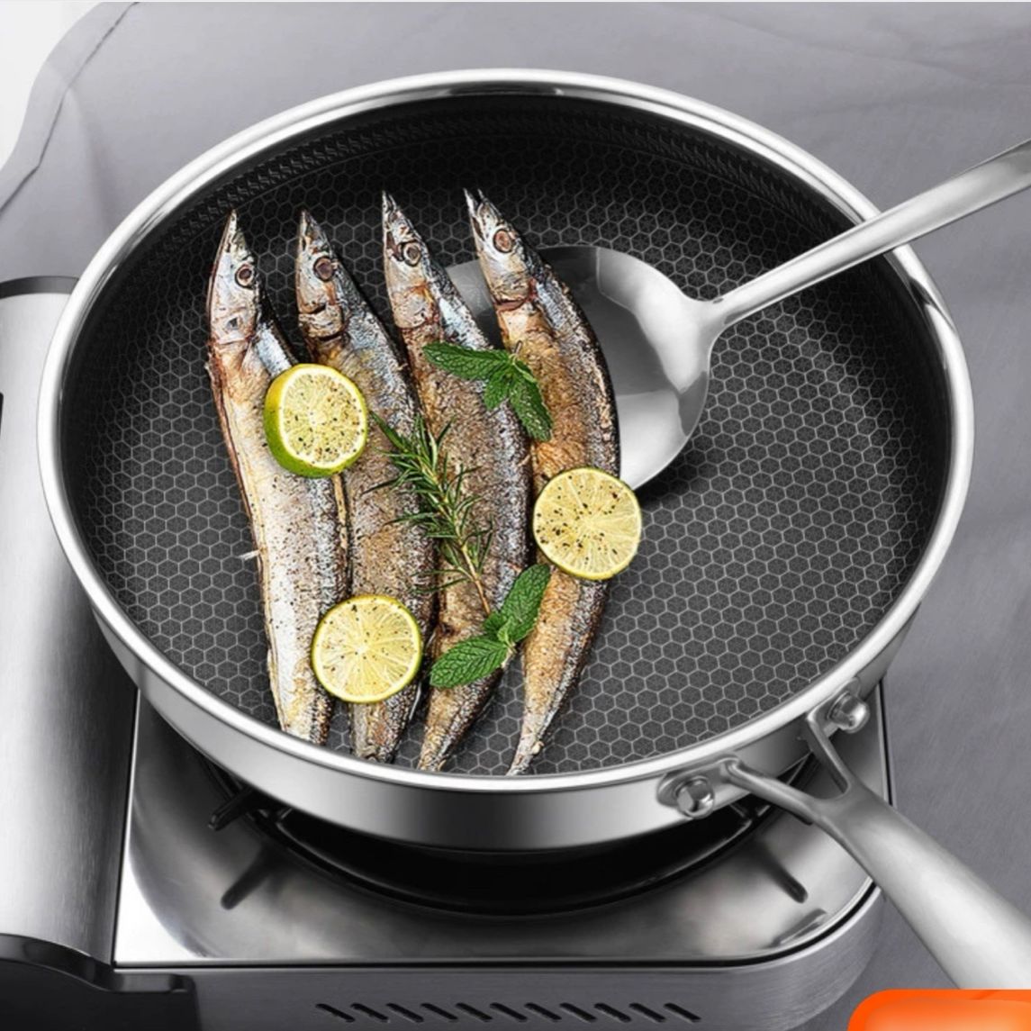 Chảo chống dính 5 lớp inox 304 khắc laser tổ ong 30cm đáy bằng chuyên rán, áp chảo, hấp - Chảo tổ ong chống dính 5 lớp bằng inox 304 đáy phẳng size 30cm, dùng được tất cả các loại bếp
