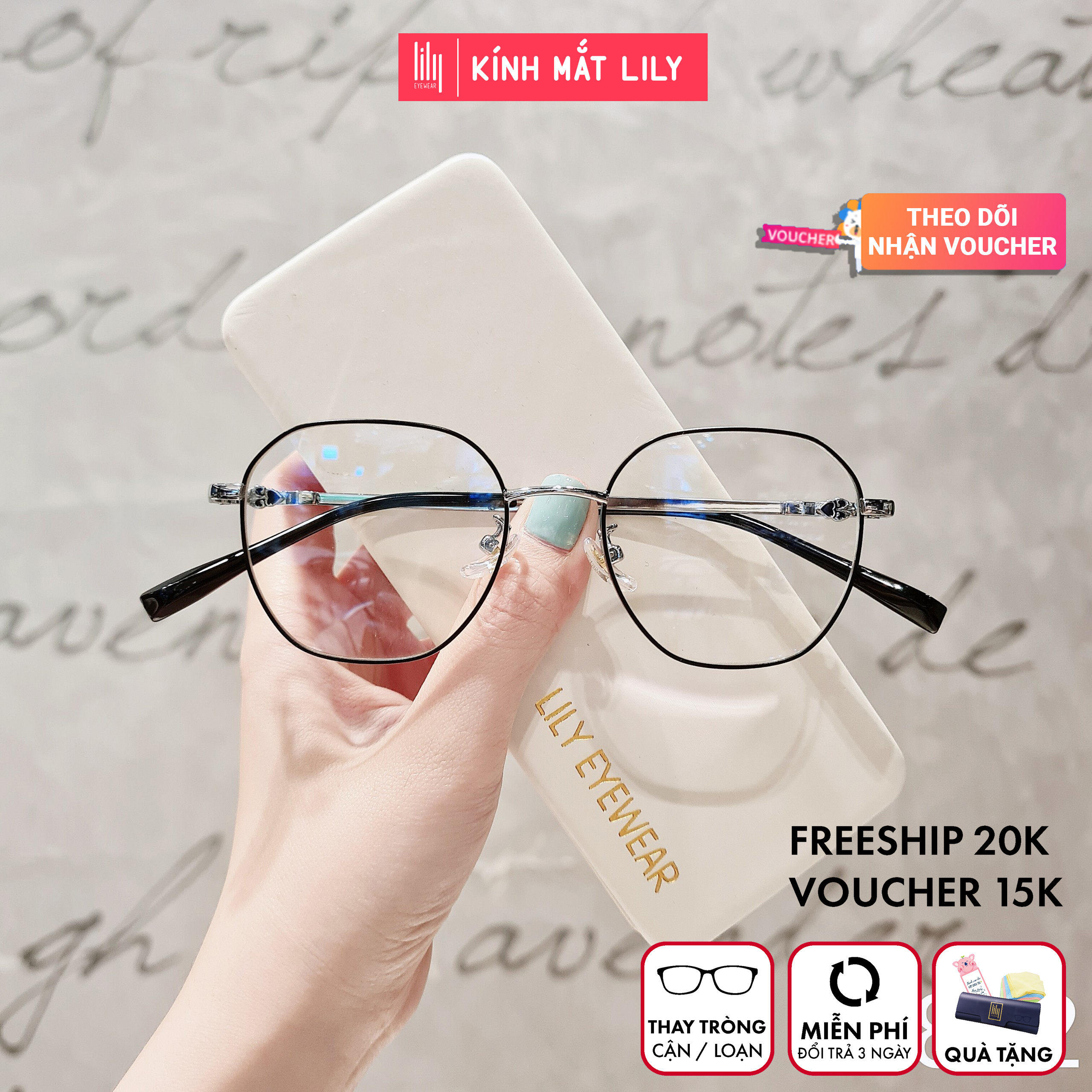 Gọng kính cận kim loại 2802 hàn nâu - gọng kính mắt lily