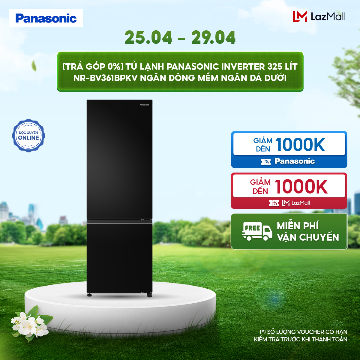 [GIAO SAU 04/05] Tủ lạnh Panasonic Inverter 325L NR-BV361BPKV Ngăn Đông Mềm Ngăn Đá Dưới