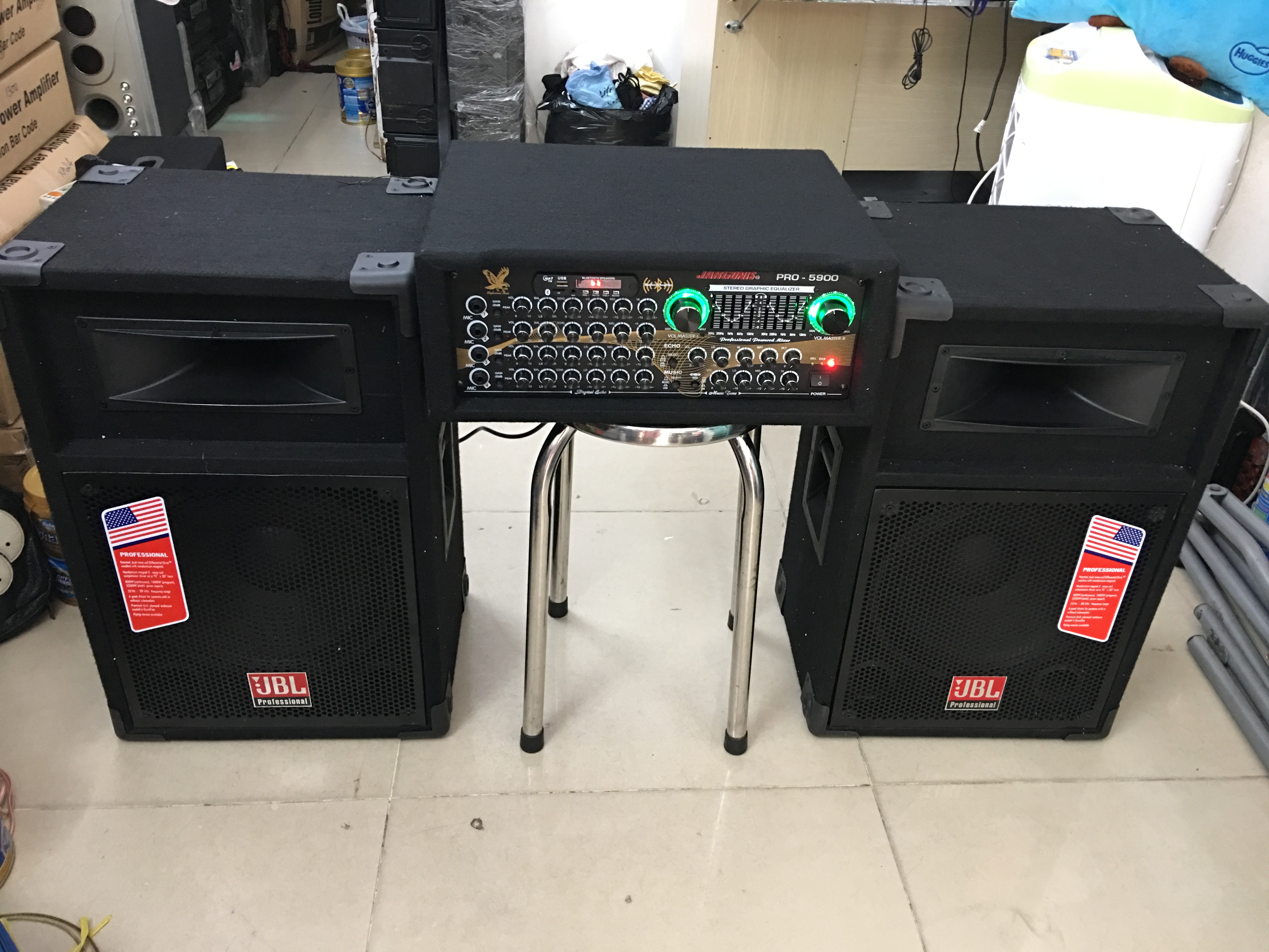 Dàn âm thanh, hát karaoke loa sân khấu JBELL và amply BLUTOOTH 12 sò bọc NỈ công suất lớn chơi ngoài trời