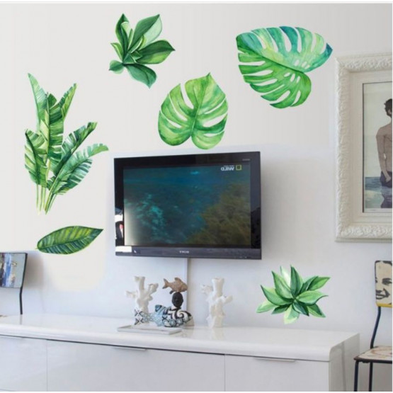 Decal dán tường Lá xanh trang trí phòng khách sáng tạo số 1 DCX058 Decal Amyshop