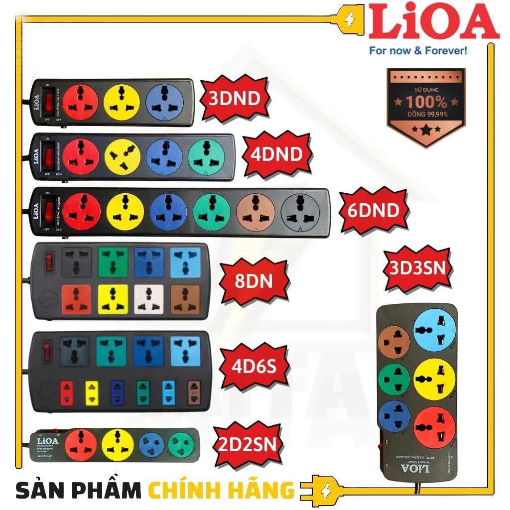 Ổ cắm LiOA kéo dài đa năng 3 lỗ, 4 lỗ, 5 lỗ, 6 lỗ, 8 lỗ, 10 lỗ chính hãng 3m - 5m