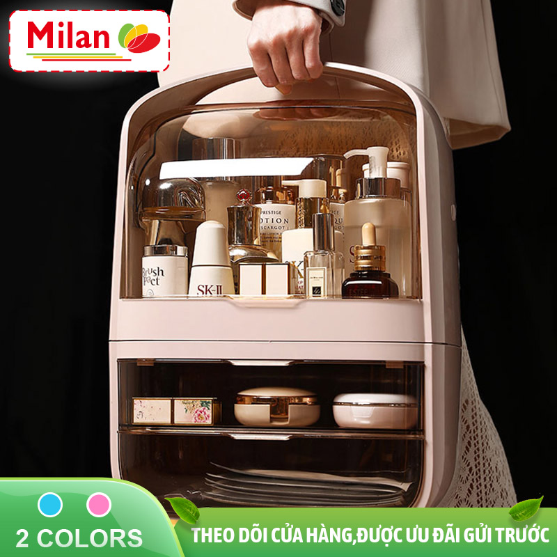 [Được giới thiệu bởi chủ shop] Hộp lưu trữ mỹ phẩm siêu đẹp, hộp trang điểm Pandora, nắp và ngăn kéo nhựa pha lê, kệ để bàn đựng son môi, chăm sóc da, thiết kế cầm tay