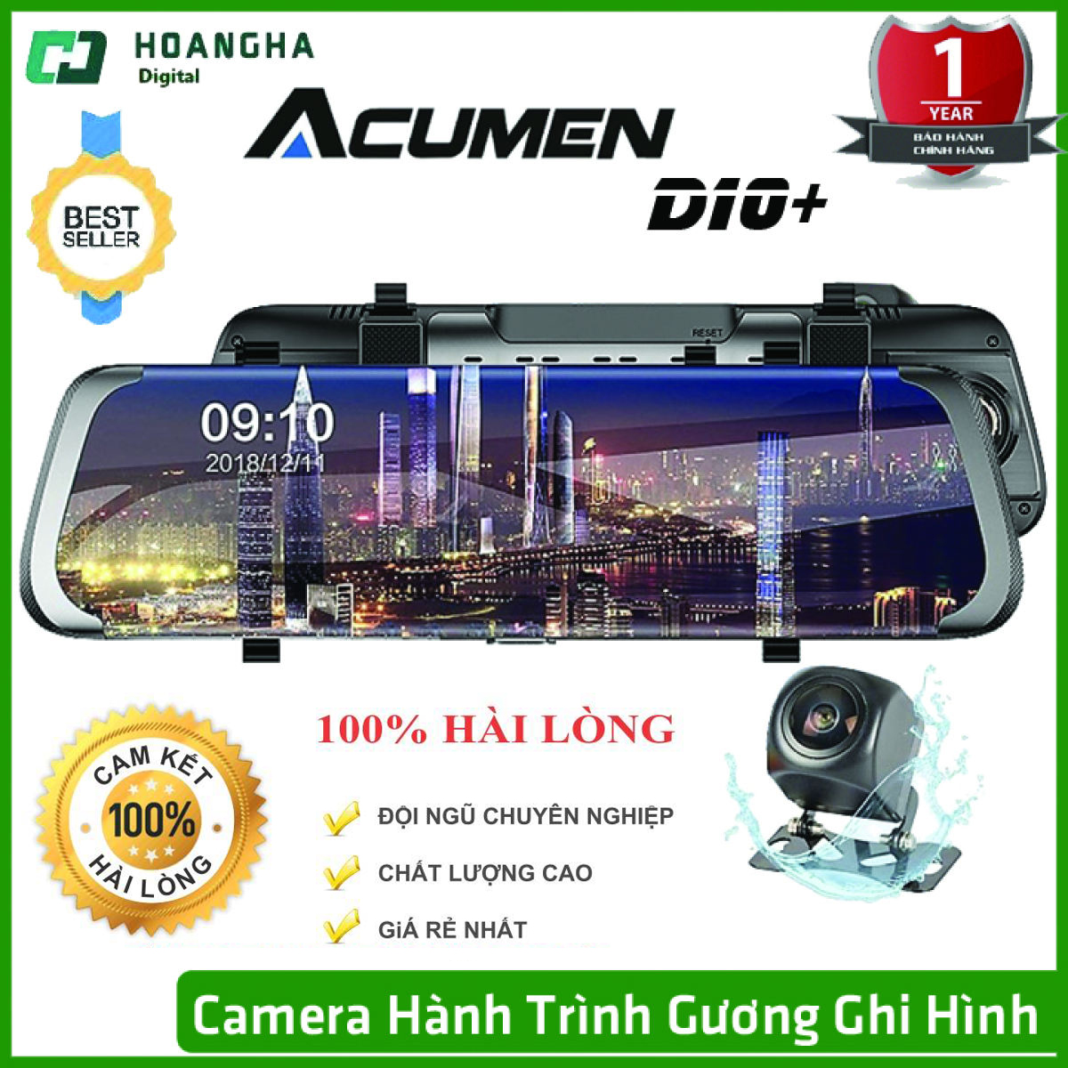 [ Bảo Hành 12 Tháng] Camera Hành Trình Gương Ghi Hình Trước Sau Acumen D10+  Bản Nâng Cấp Của Camera Hành Trình D10 Full HD Ghi Hình Trước Sau Kiêm Lùi - Hàng Chính Hãng