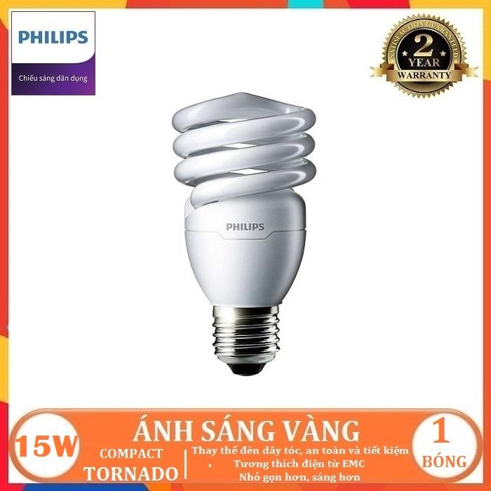 BÓNG ĐÈN HUỲNH QUANG COMPACT PHILIPS TORNADO 15W E27 DẠNG XOẮN ( TIẾT KIỆM ĐIỆN NĂNG - TĂNG CƯỜNG ĐỘ SÁNG - 2 MÀU ÁNH SÁNG LỰA CHỌN TRẮNG VÀ VÀNG )