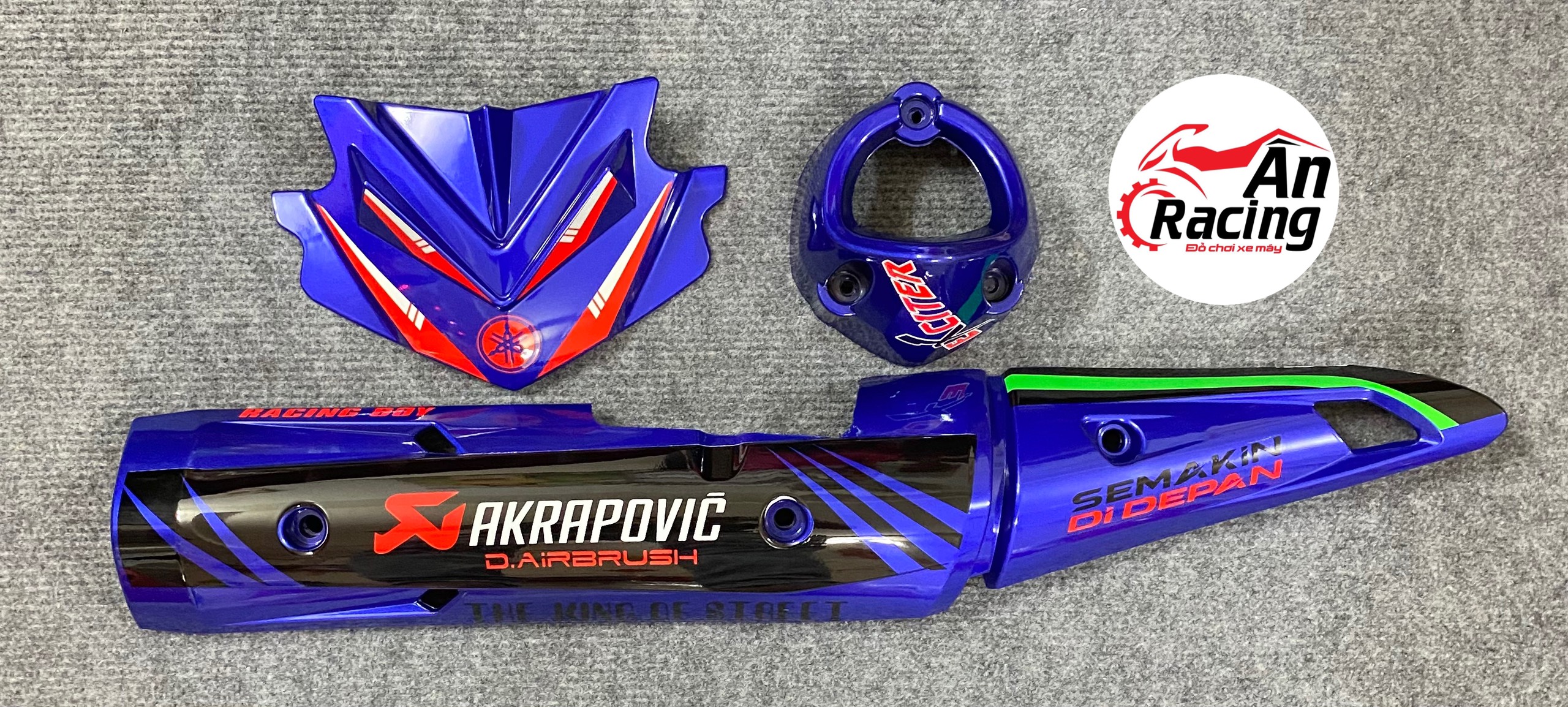 Bộ ốp pô + chụp đít pô + mão sừng exciter 150 xanh đen kiểu zin