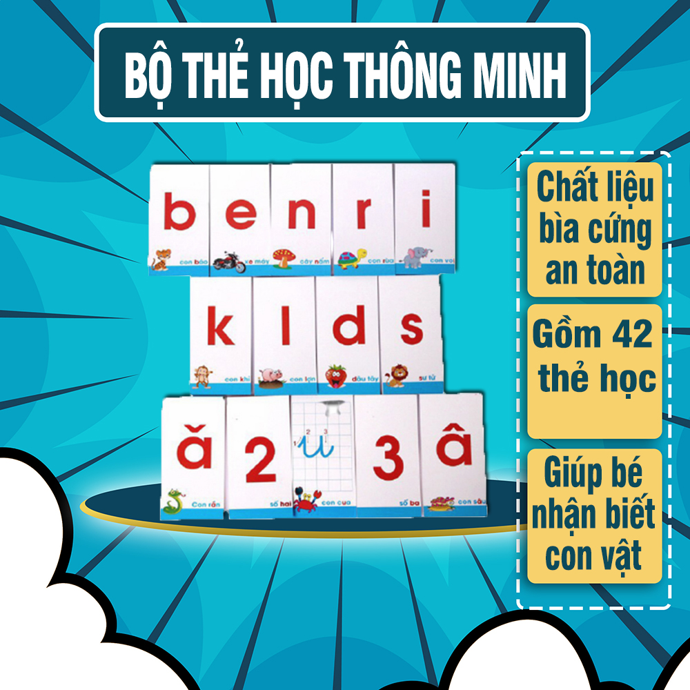 Bộ thẻ học thông minh cho bé - 42 thẻ, giúp bé học được cả chữ và số, kích thước 9x5 - bộ thẻ học cho bé, thẻ học chữ cho bé, thẻ học giá rẻ, bộ thẻ học chữ cho bé, bộ thẻ học chữ cái, bộ thẻ học chữ và số - luna baby