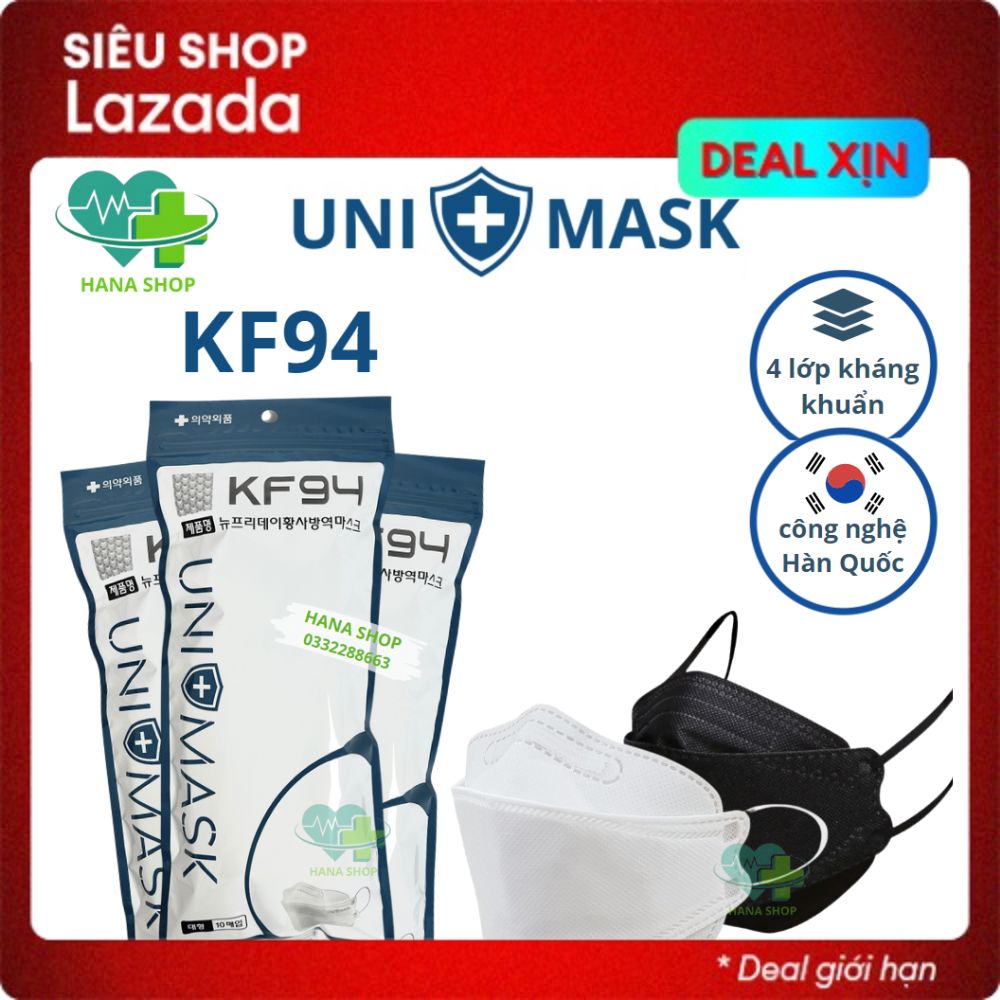 Set 50 cái khẩu trang 4d kf94 unimask, 4 lớp kháng khuẩn chính hãng