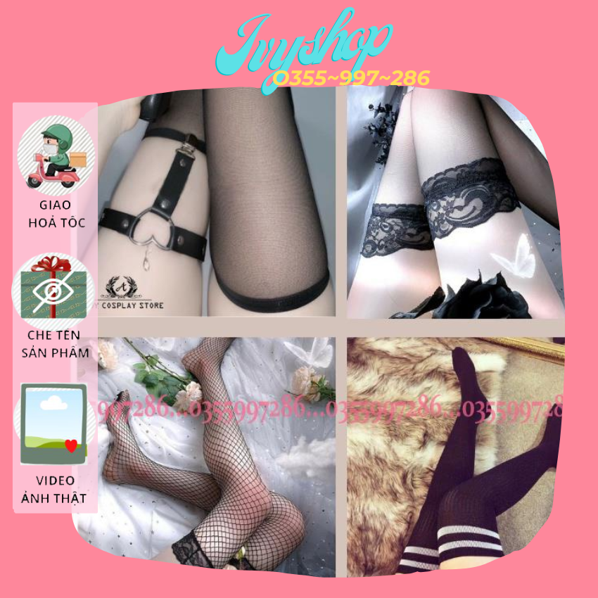 Tất Lưới Đùi Đủ Cỡ Freesize Bigsize Siêu Co Giãn,Vớ Lưới Đùi, Tất Ống Dạng Lưới Phối Ren Cao Trên Gối Màu Đen Trắng Đỏ Da - TLĐ