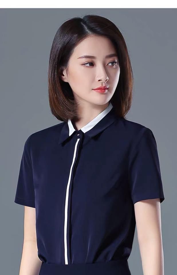 [HCM]Áo Sơ Mi Nữ Ngắn Tay Công Sở Phối Viền Đơn Giản TV52444