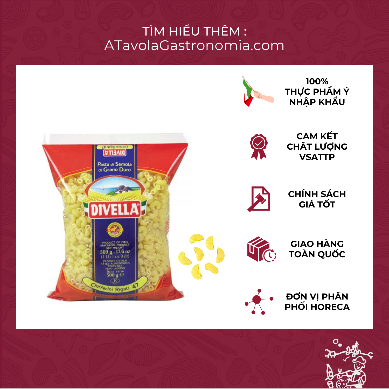 Mì ý nui chifferini rigati ống divella gói 500g