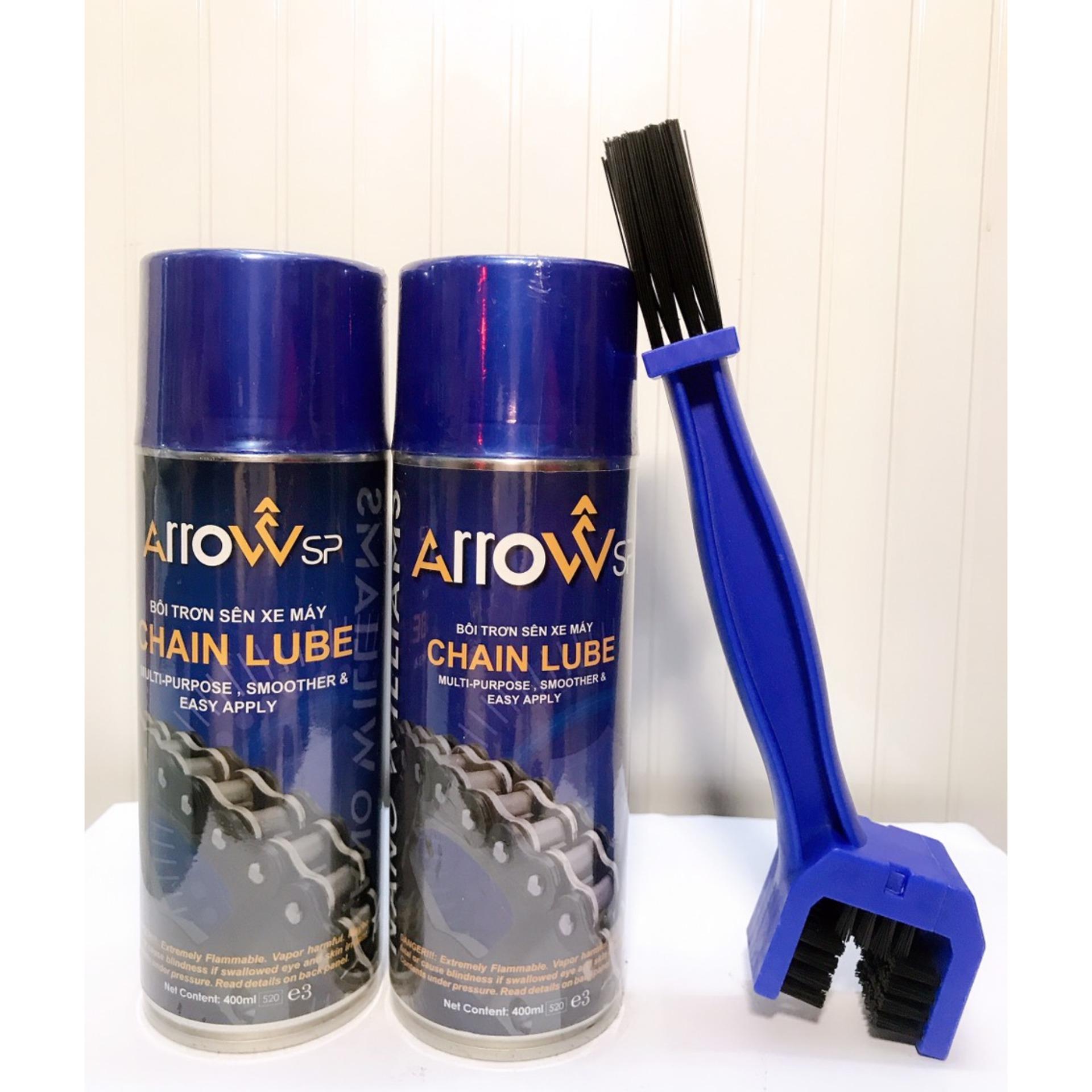 Combo 2 Bôi trơn và bảo vệ sên Arrow SP Chain Lube 400ml + TẶNG BÀN CHẢI CHÀ SÊN 3D