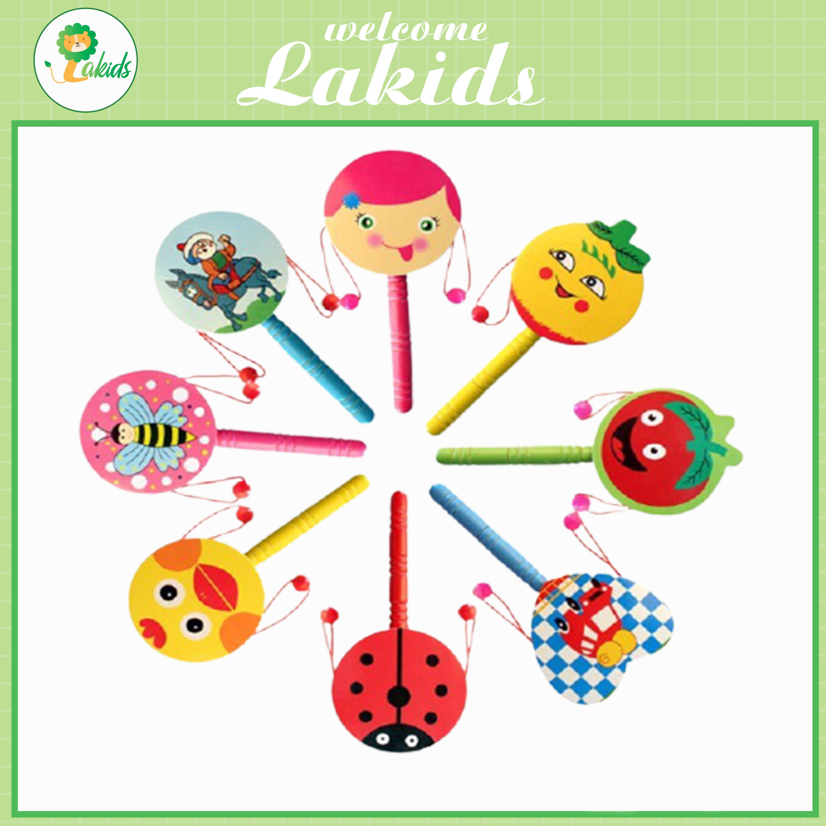 Trống lắc gỗ cầm tay cho bé phát triển thính giác LAKIDS