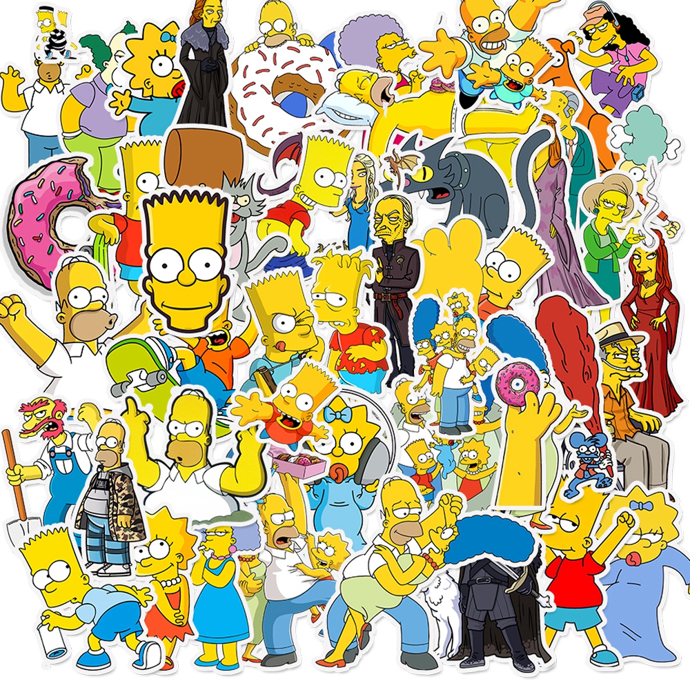50 Miếng Dán Chống Nước Hoạt Hình Simpson, Miếng Dán Vinyl Cổ Điển Trượt Ván Trượt Tuyết Nhãn Dán Sổ Tay Graffiti