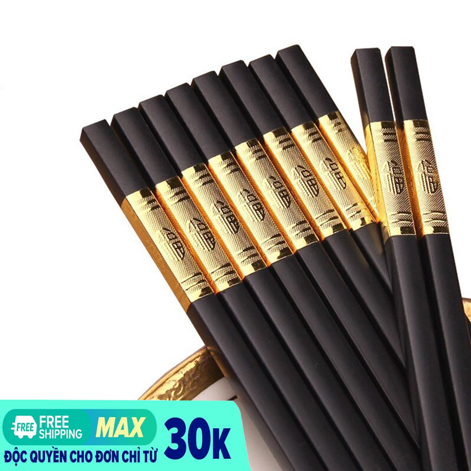 Bộ 20 đôi đũa ăn hợp kim đầu bọc vàng, Đũa Ăn Hợp Kim Đầu Bọc Vàng, Bộ Đũa Hợp Kim giá Sốc-Đũa hợp kim mạ vàng - Đũa ăn cơm- Đũa ăn cơm Hàn Quốc