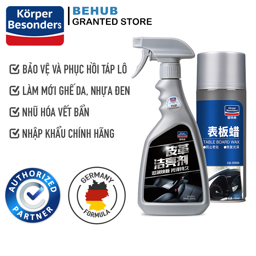 Chai xịt dung dịch bảo dưỡng, bảo vệ và phục hồi làm mớ táp lô, ghế da, nhựa đen, nhựa nhám ô tô Körper Besonders KB9006A 450ml