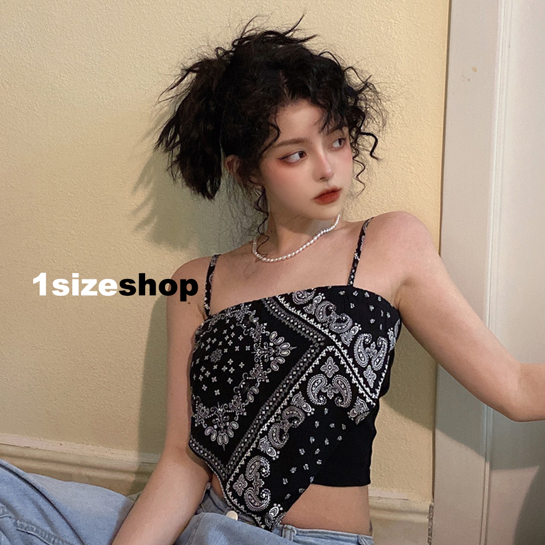 Áo yếm hai dây khăn lụa họa tiết thổ cẩm đi biển 2 màu đen, trắng 1sizeshop