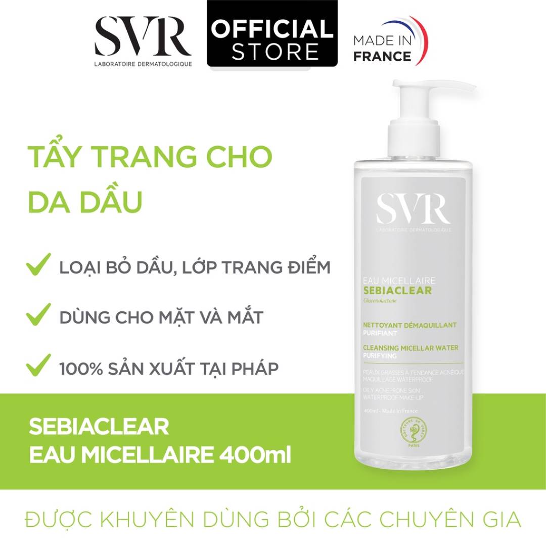 Nước tẩy trang svr giảm mụn cho da dầu nhờn sebiaclear eau micellaire 75ml và 400ml