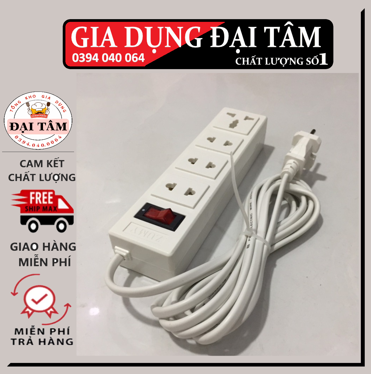 Ổ cắm điện mua ổ cắm điện dây dài 3m có công tắc 4 lỗ. ổ cắm điện 2200w, ổ điện an toàn