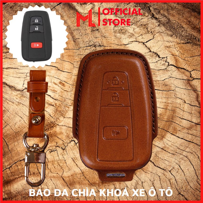 Bao da chìa khoá ô tô toy-d3 toyota corolla cross smartkey 3 nút bấm da thật, ốp chìa khoá ép form may thủ công, bảo vệ chìa khoá, vỏ ốp chìa khoá xe ô tô, bọc chìa khoá xe