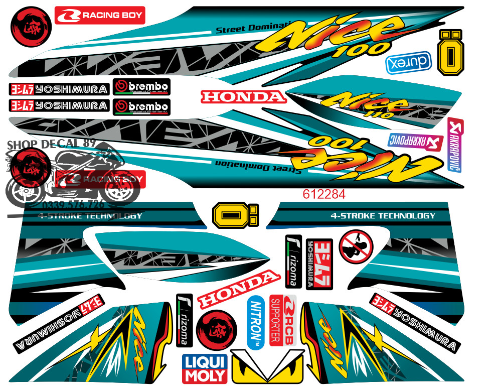 Tem Rời WAVE ALPHA 100 NICE VẠCH XANH LỤC VÀNG ĐEN Mã 612284 (Tem 3 Lớp Chống Bay Màu)