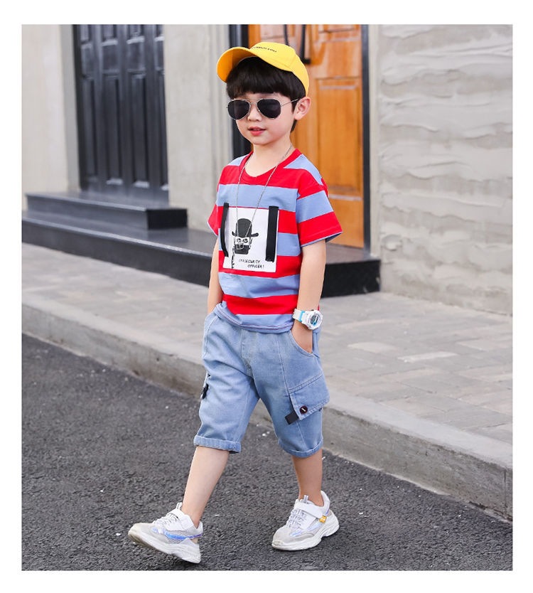 【HOT】 Bộ Quần Áo Trẻ Em Mùa Hè Cho Bé Trai, Áo Ngắn Trẻ Em Vừa Và Lớn Mẫu Mới Phong Cách Phương Tây, Quần Đùi, Bộ Hai Chiếc Cho Bé Trai Thể Thao Và Thường
