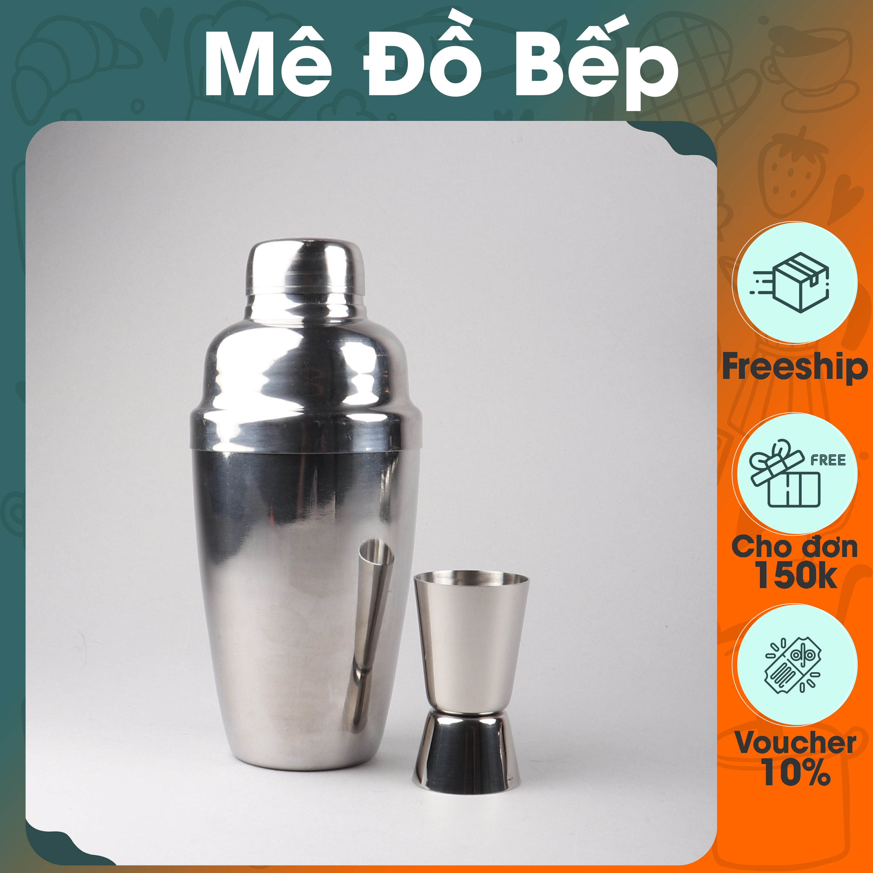 Combo bình lắc và ly đong định lượng pha chế 2 đầu inox 304 Bam House sáng bóng cao cấp BLD01 – BamBam Store